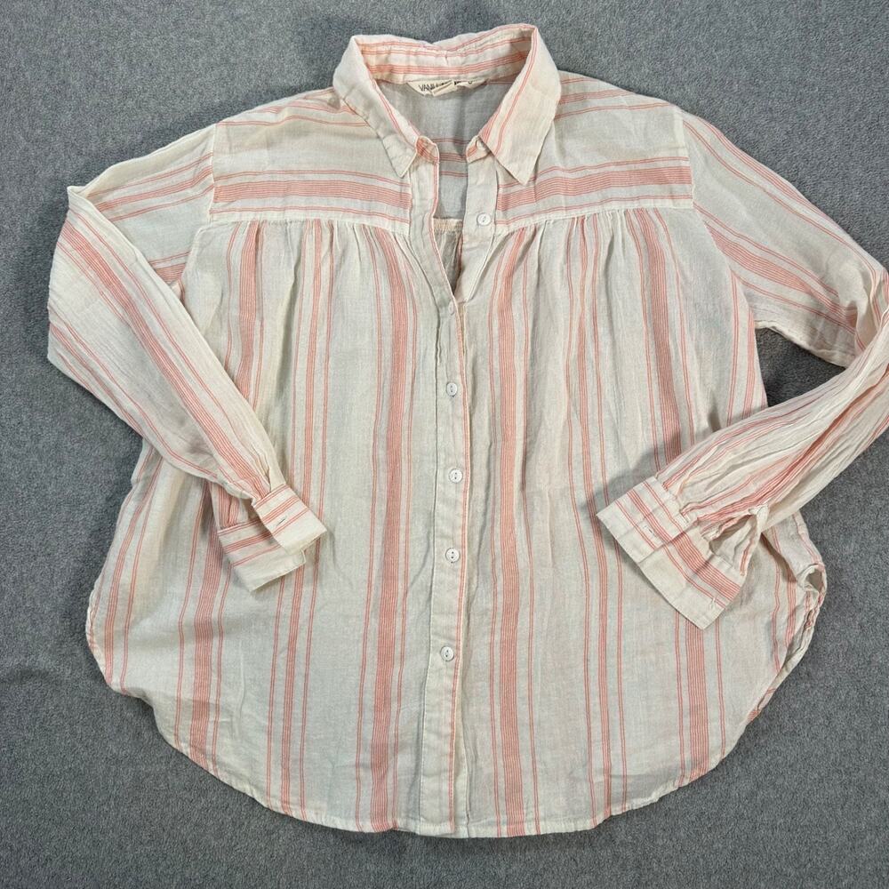Vanilla Star Button Front Long Sleeve Top Women's Small Oversized Gauzy Beach